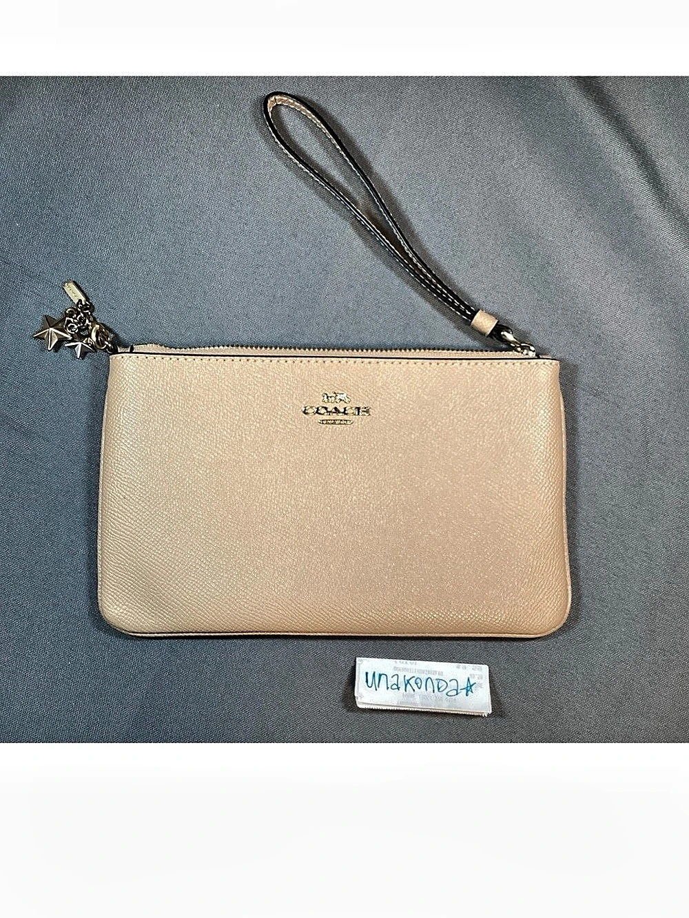 Authentic COACH Crossgrain Leather Wristlet/Wallet Taupe Color 8 inches